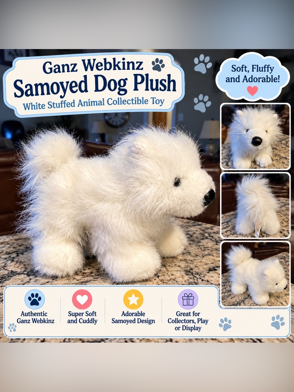 Ganz Webkinz White Samoyed Plush - Soft Stuffed Dog Toy